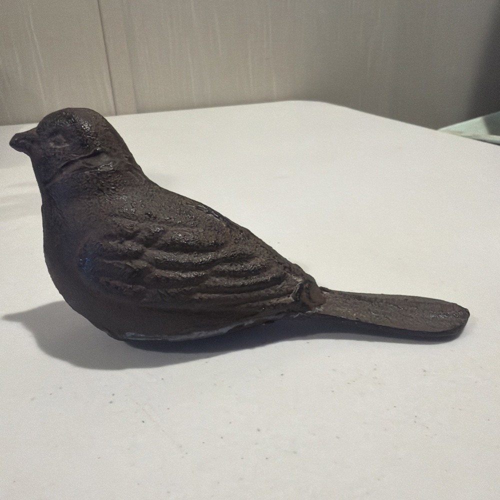 Cast Iron Bird Figurine Rustic Brown Sparrow Paperweight Farmhouse Doorstop